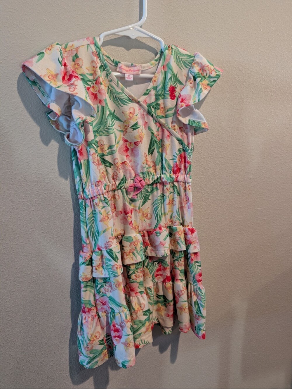 Tommy Bahama Girls Size 4 Tropical Floral Ruffle Dress Bright Colorful Vacation